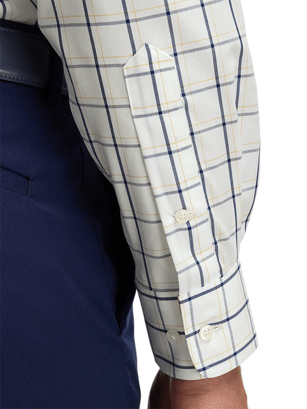 Non-Iron Cotton Windowpane Dress Shirt With Contrast Trim - Navy/gold - Image 4