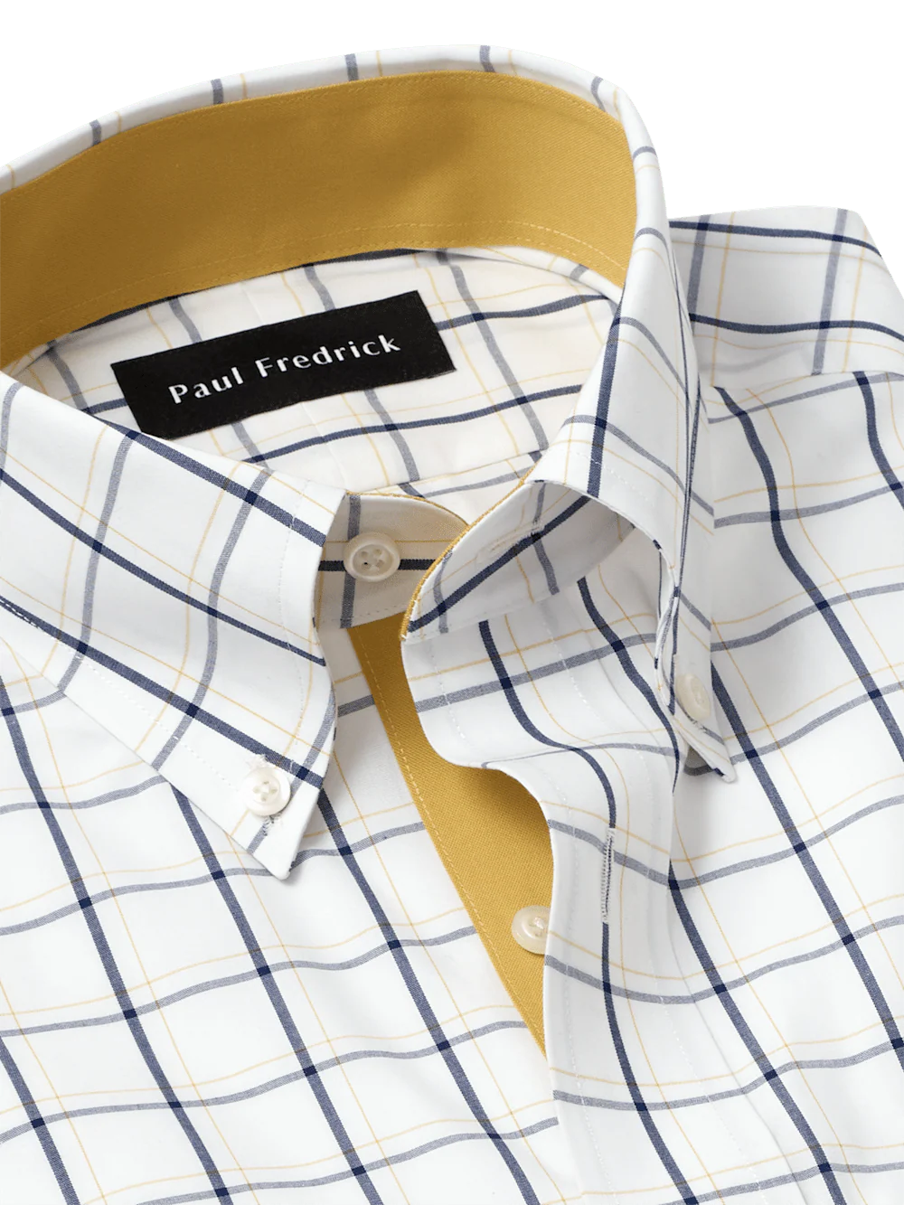 Non-Iron Cotton Windowpane Dress Shirt With Contrast Trim - Navy/gold - Image 7