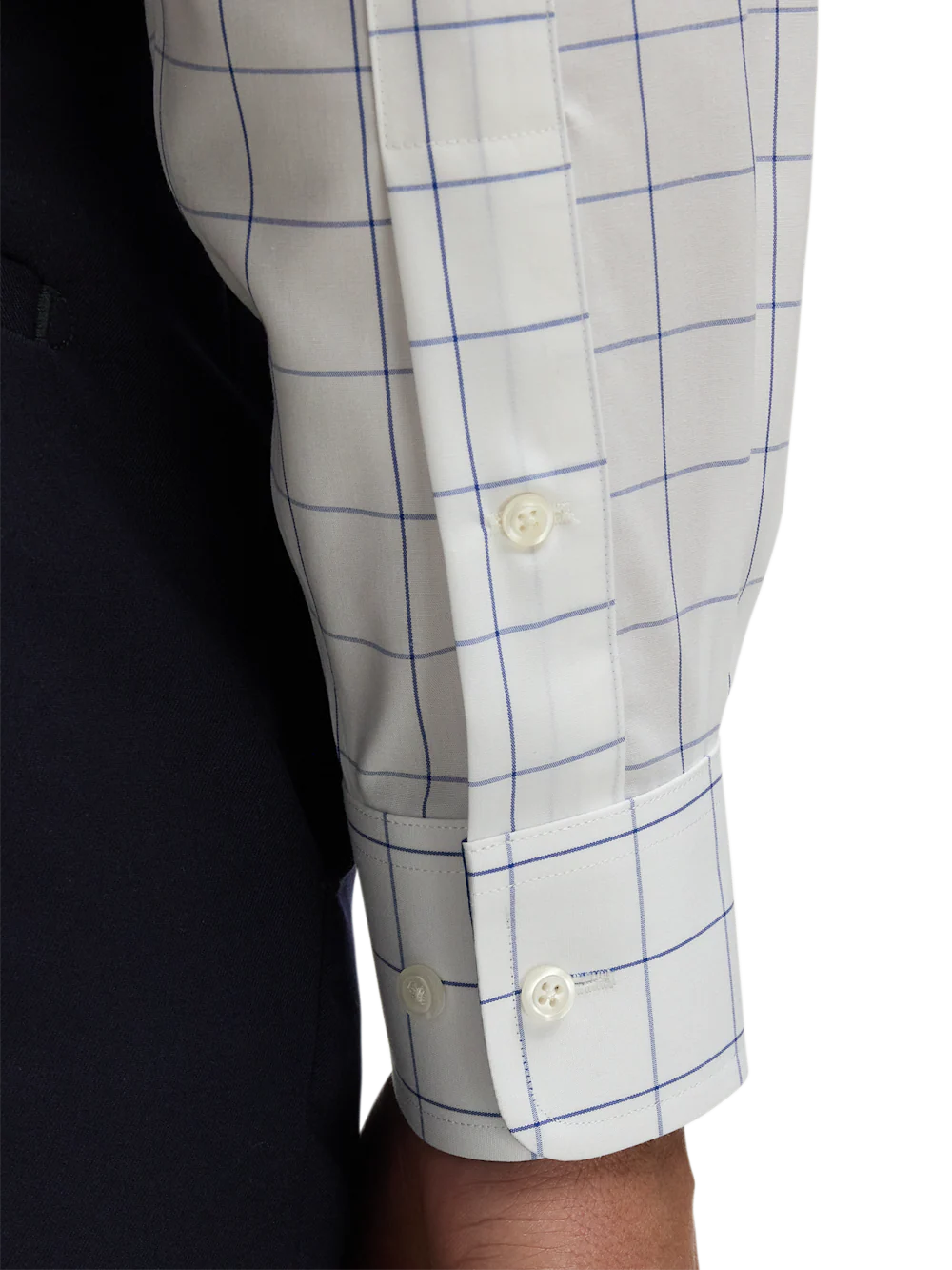 Non-Iron Cotton Windowpane Dress Shirt With Contrast Trim - Cobalt - Image 4