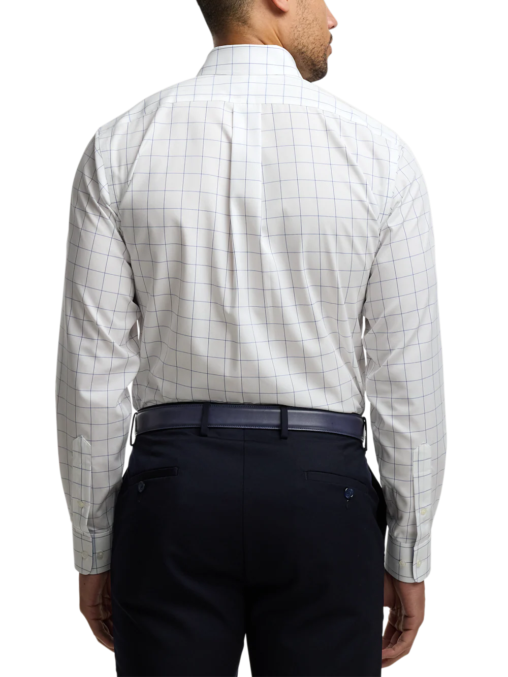 Non-Iron Cotton Windowpane Dress Shirt With Contrast Trim - Cobalt - Image 5