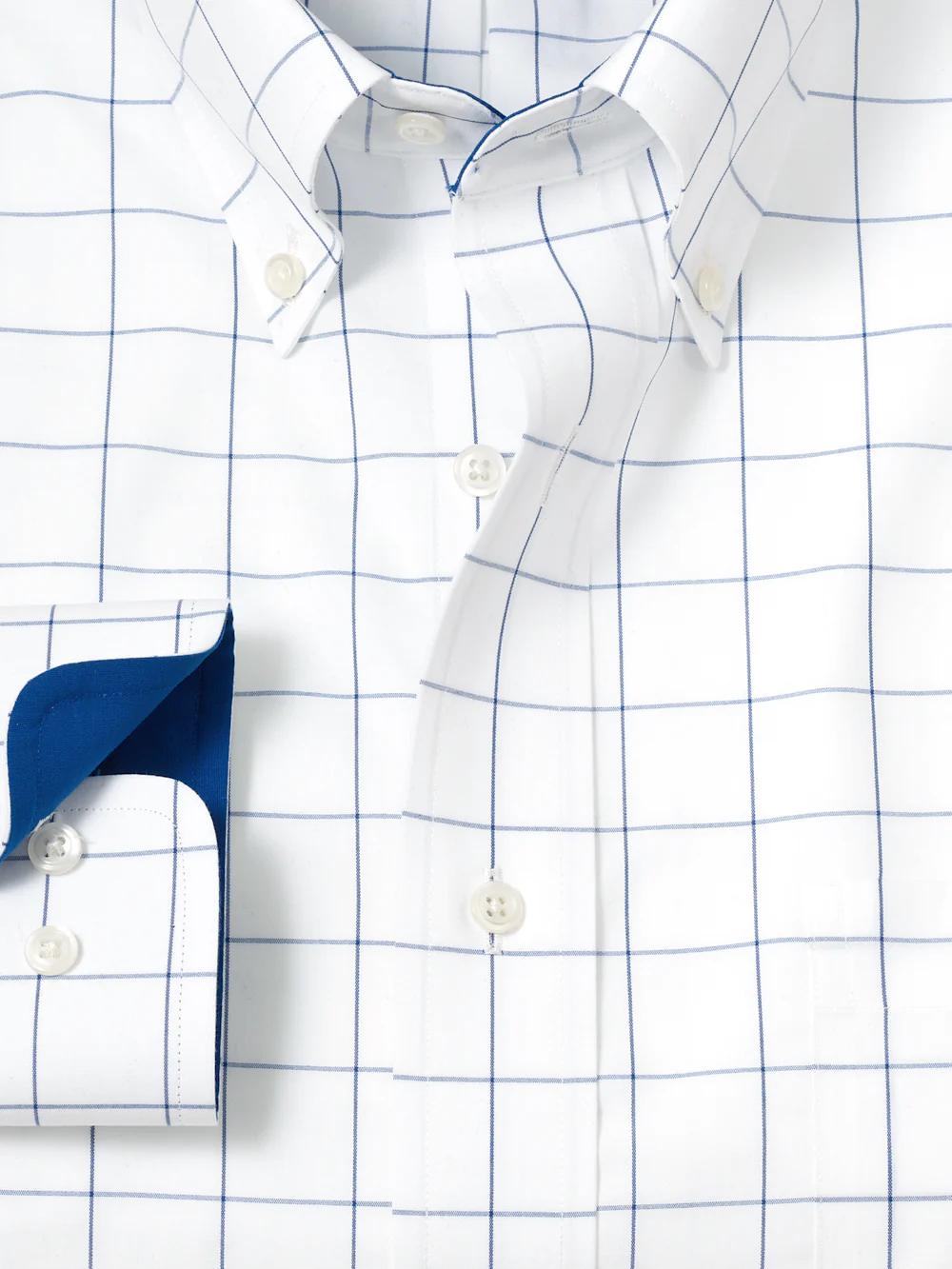 Non-Iron Cotton Windowpane Dress Shirt With Contrast Trim - Cobalt - Image 6