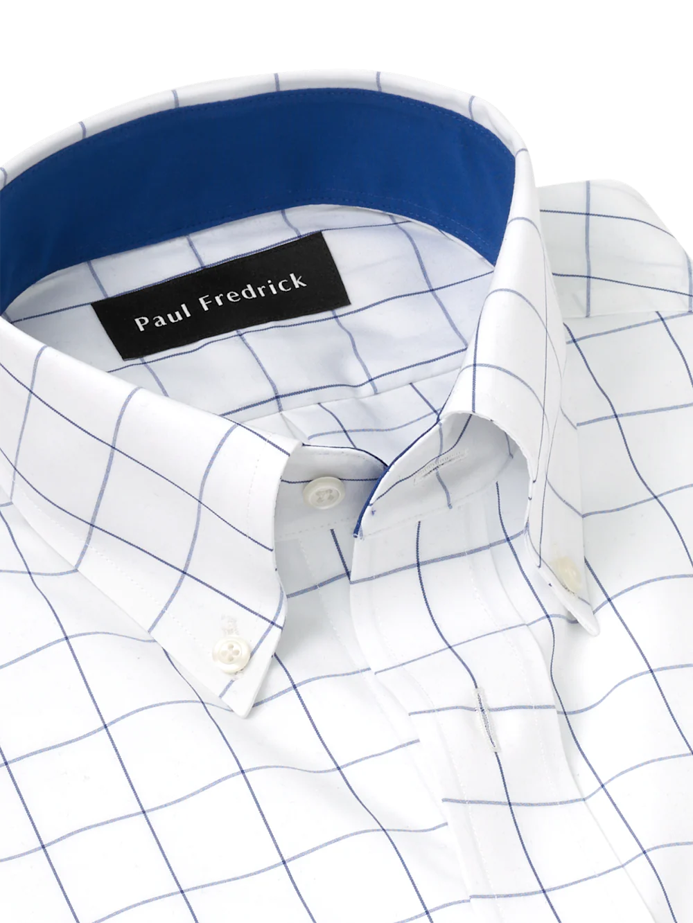 Non-Iron Cotton Windowpane Dress Shirt With Contrast Trim - Cobalt - Image 7