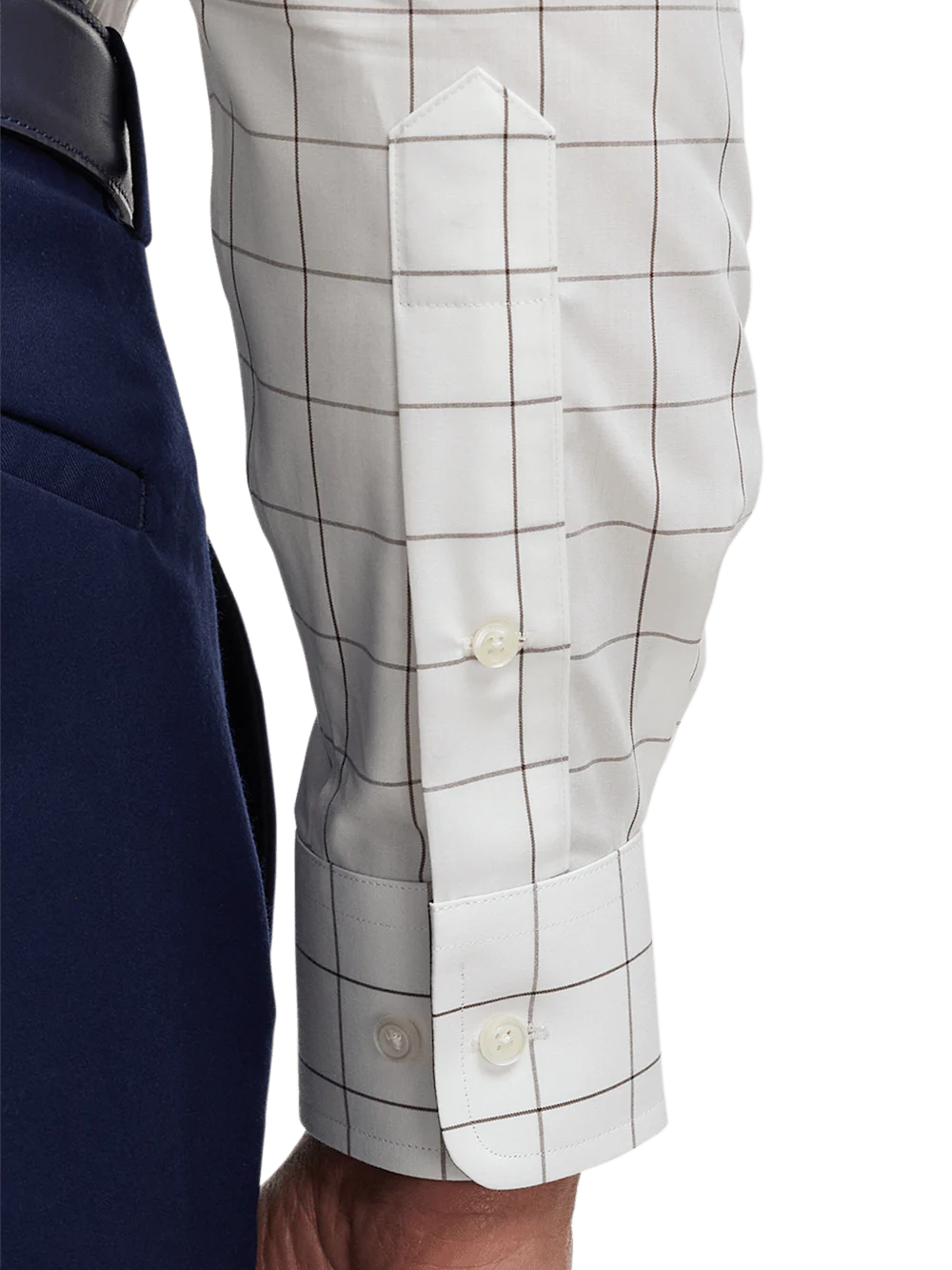 Non-Iron Cotton Windowpane Dress Shirt With Contrast Trim - Brown - Image 4