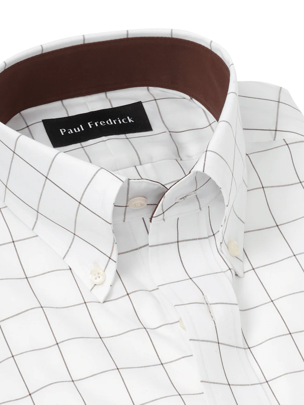 Non-Iron Cotton Windowpane Dress Shirt With Contrast Trim - Brown - Image 7