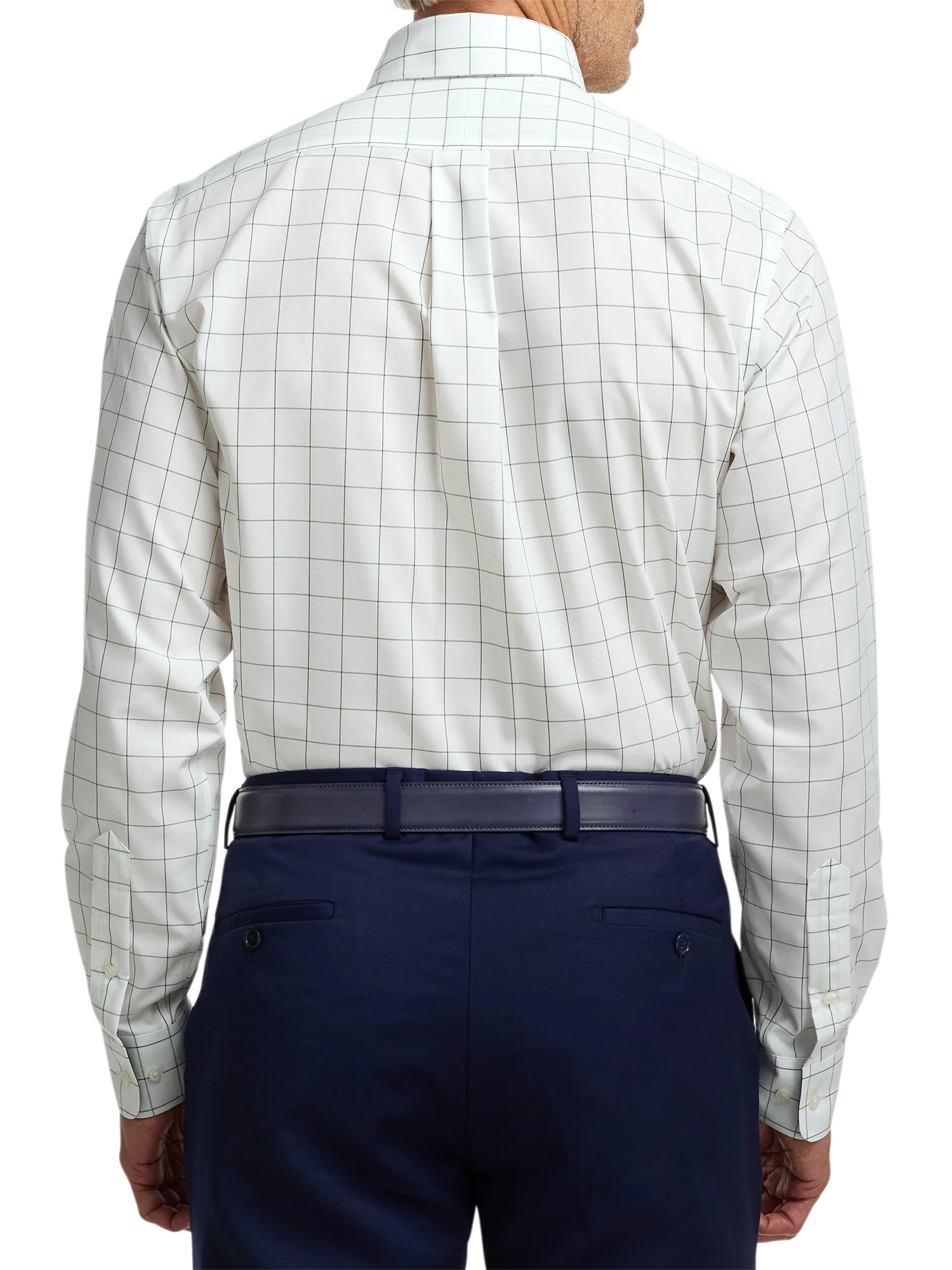 Non-Iron Cotton Windowpane Dress Shirt With Contrast Trim - Green - Image 5