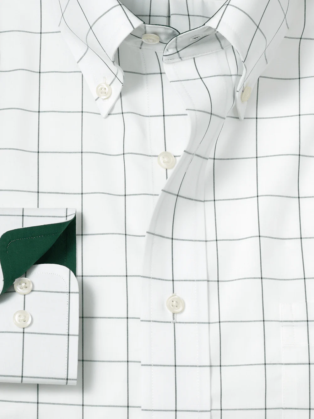 Non-Iron Cotton Windowpane Dress Shirt With Contrast Trim - Green - Image 6