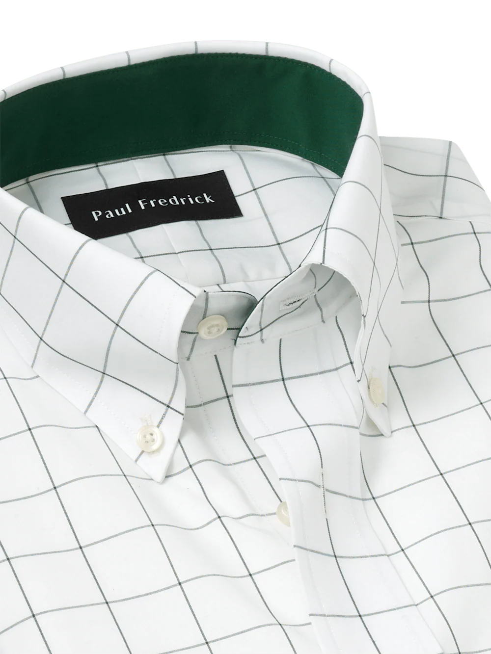 Non-Iron Cotton Windowpane Dress Shirt With Contrast Trim - Green - Image 7