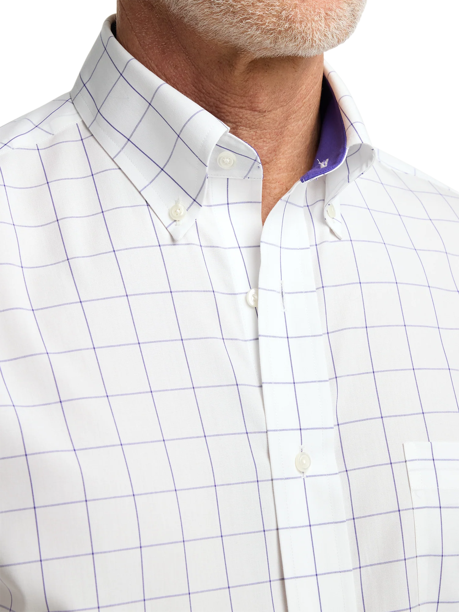 Non-Iron Cotton Windowpane Dress Shirt With Contrast Trim - Purple - Image 3
