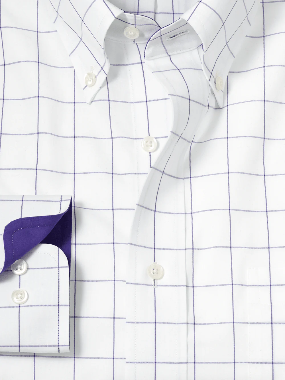 Non-Iron Cotton Windowpane Dress Shirt With Contrast Trim - Purple - Image 6
