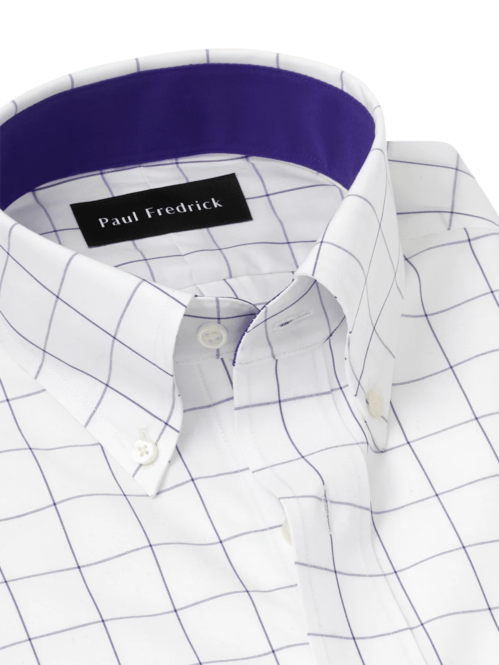 Non-Iron Cotton Windowpane Dress Shirt With Contrast Trim - Purple - Image 7