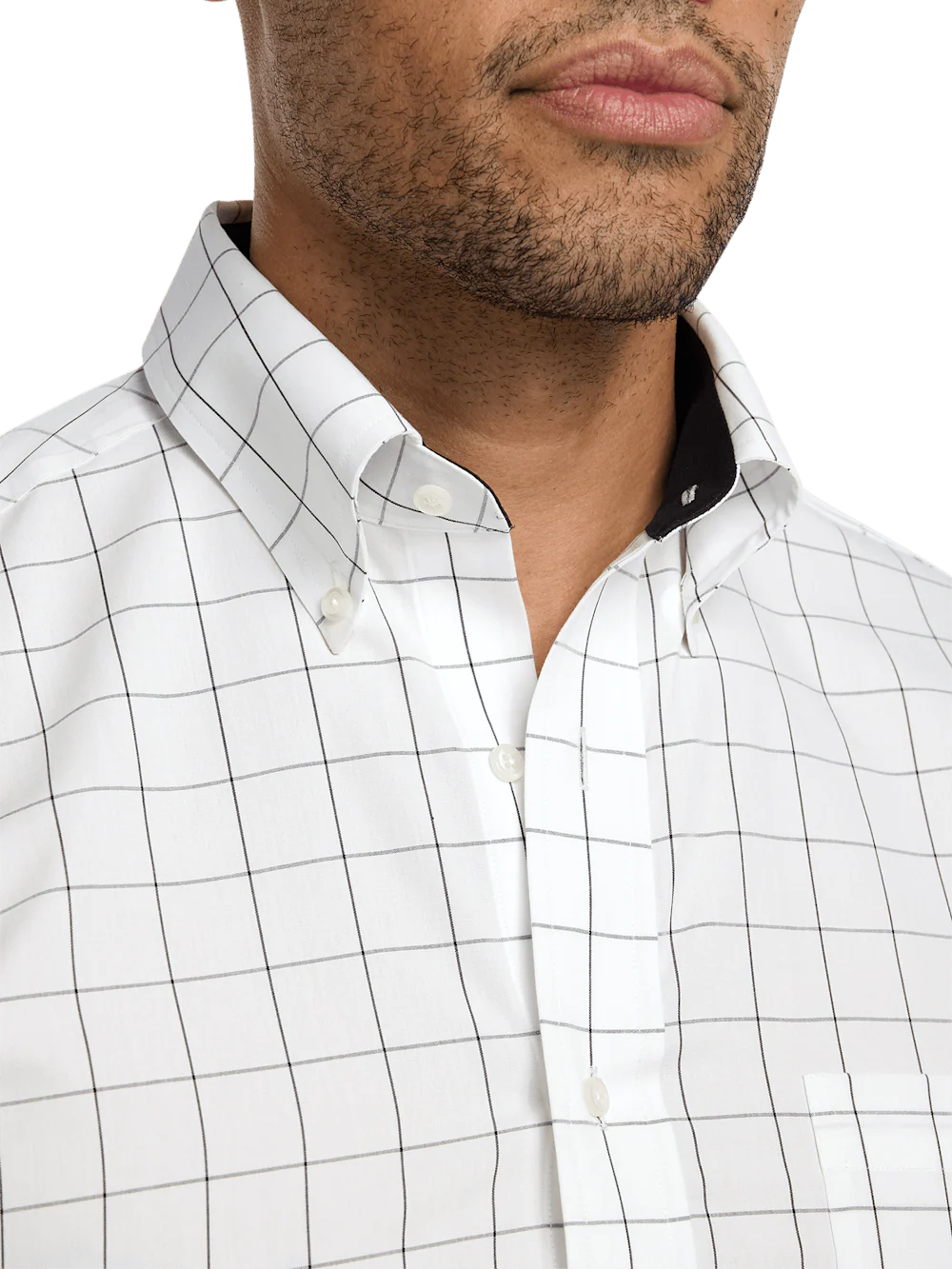 Non-Iron Cotton Windowpane Dress Shirt With Contrast Trim - Black - Image 3