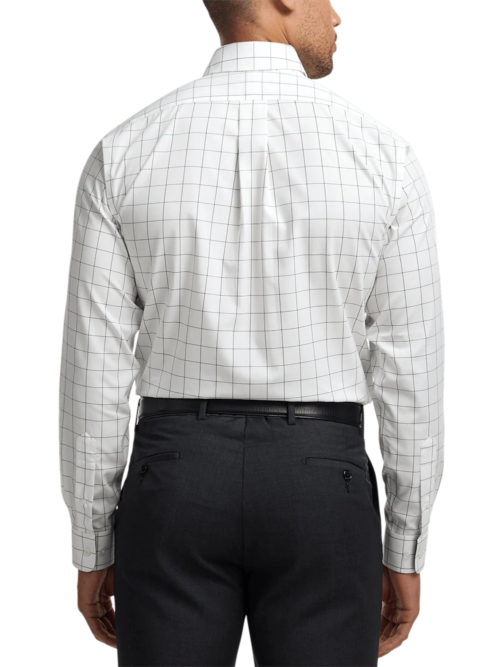 Non-Iron Cotton Windowpane Dress Shirt With Contrast Trim - Black - Image 5