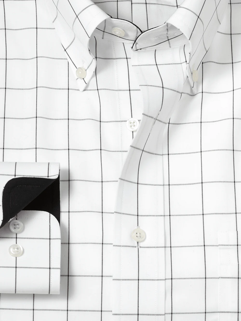Non-Iron Cotton Windowpane Dress Shirt With Contrast Trim - Black - Image 6