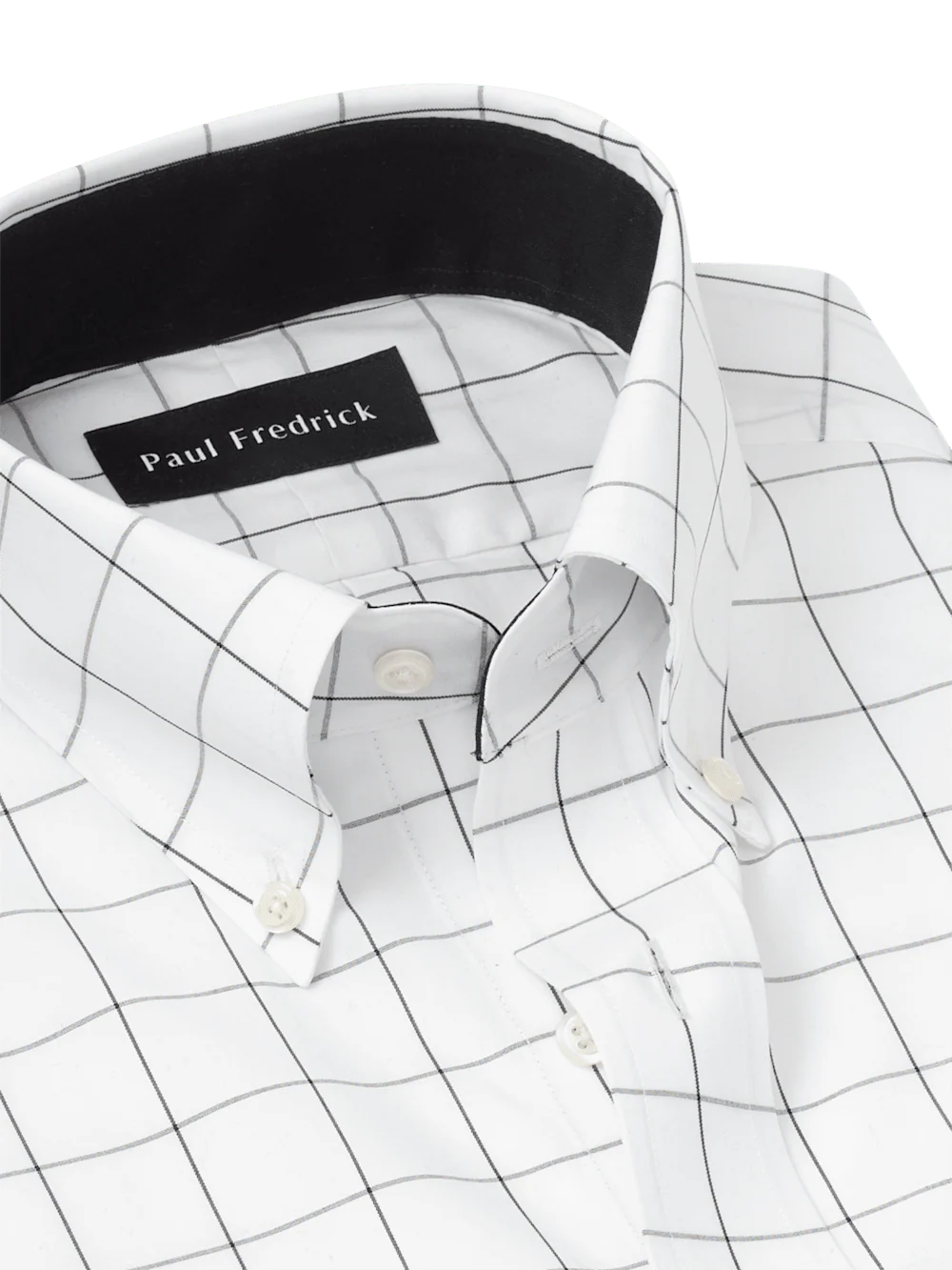 Non-Iron Cotton Windowpane Dress Shirt With Contrast Trim - Black - Image 7