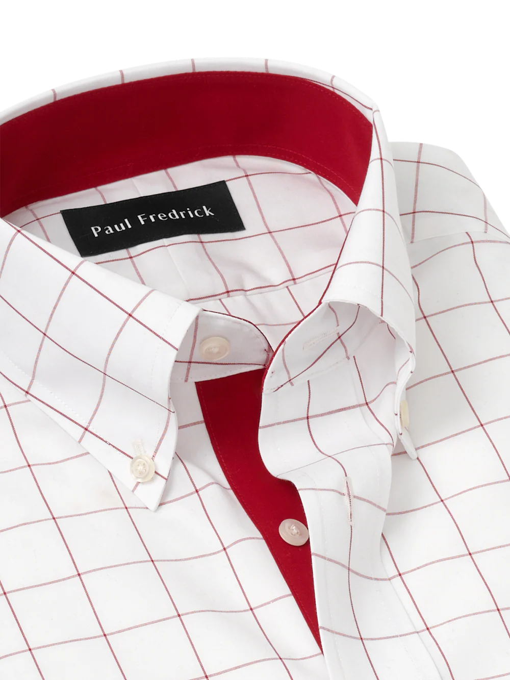 Non-Iron Cotton Windowpane Dress Shirt With Contrast Trim - Red - Image 7