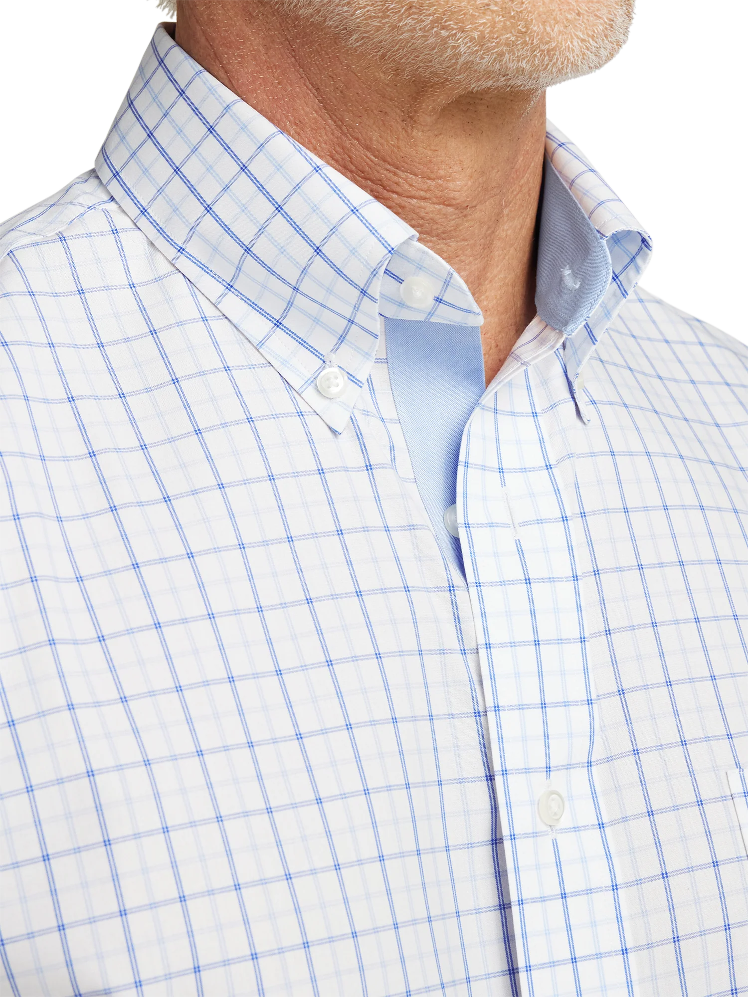 Non-Iron Cotton Windowpane Dress Shirt With Contrast Trim - Blue - Image 3