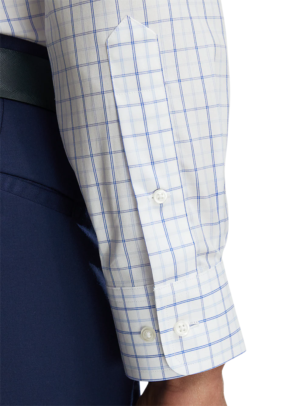Non-Iron Cotton Windowpane Dress Shirt With Contrast Trim - Blue - Image 4