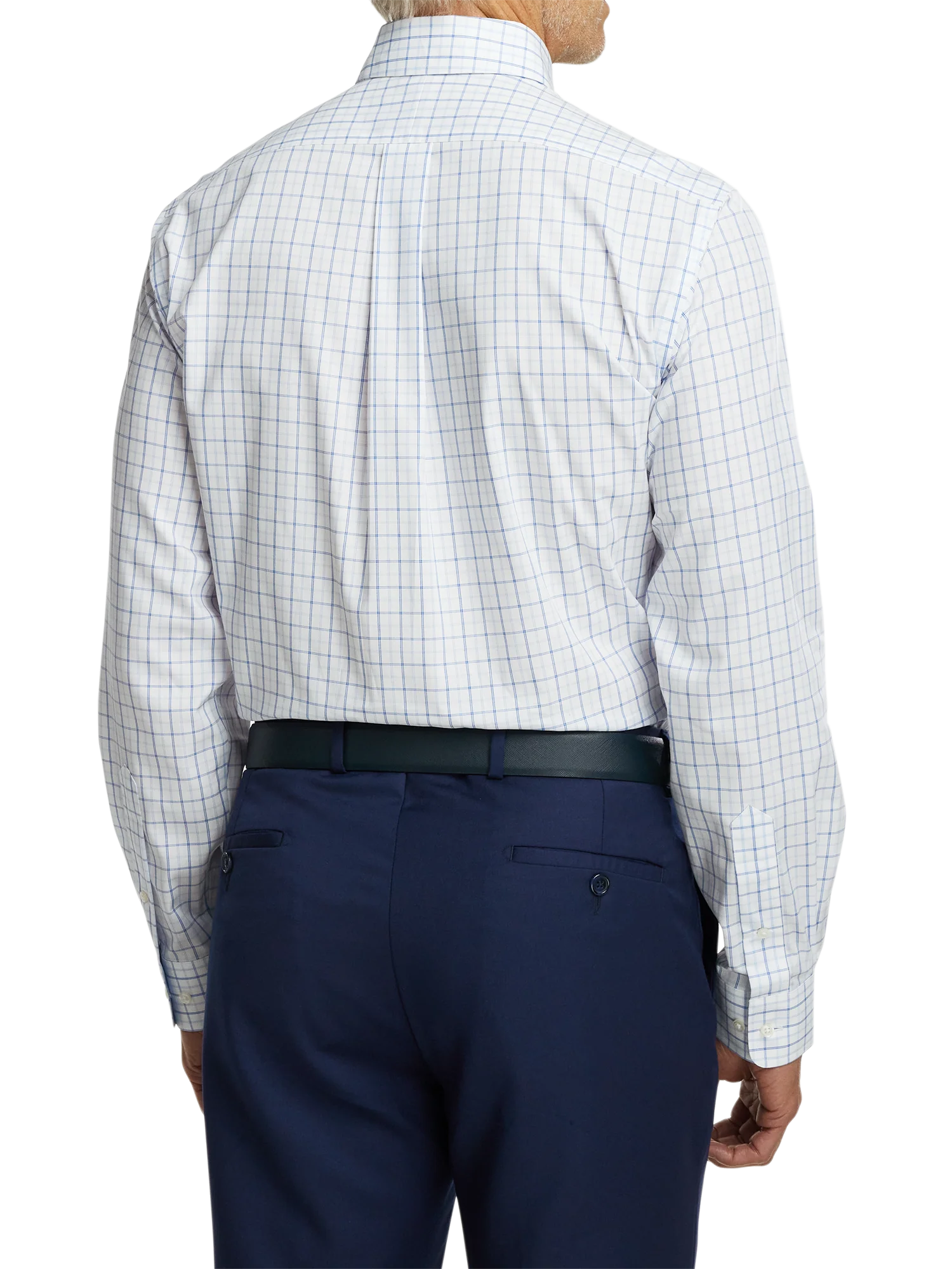 Non-Iron Cotton Windowpane Dress Shirt With Contrast Trim - Blue - Image 5