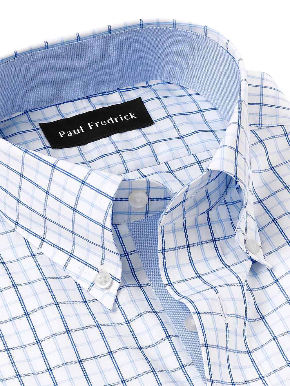 Non-Iron Cotton Windowpane Dress Shirt With Contrast Trim - Blue - Image 7