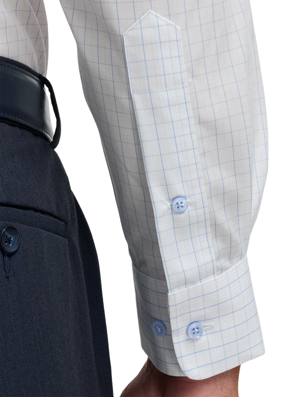 Non-Iron Cotton Windowpane Dress Shirt With Contrast Trim - White Multi - Image 4