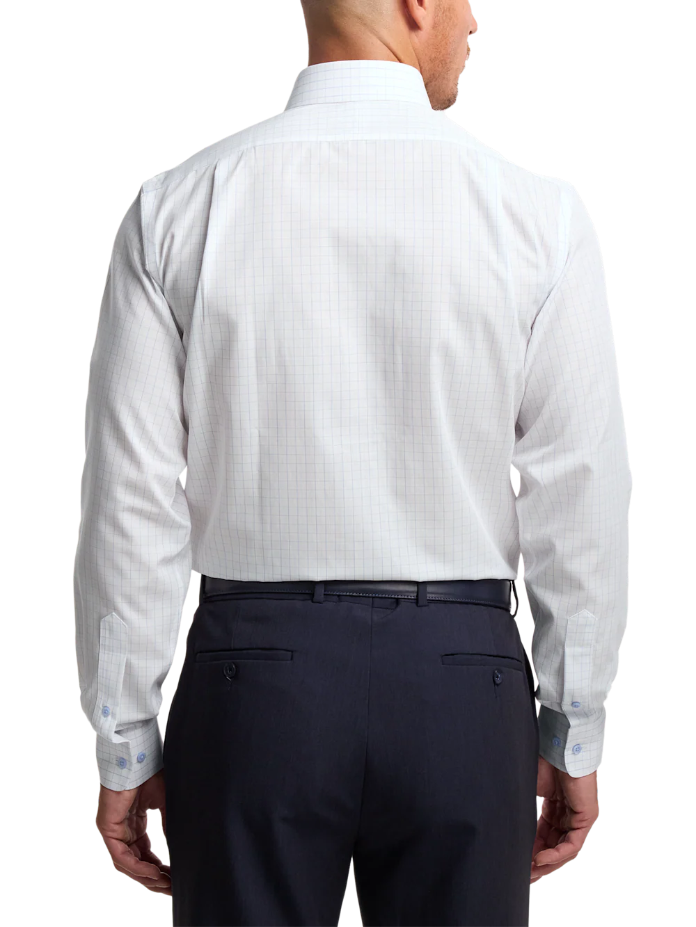 Non-Iron Cotton Windowpane Dress Shirt With Contrast Trim - White Multi - Image 5