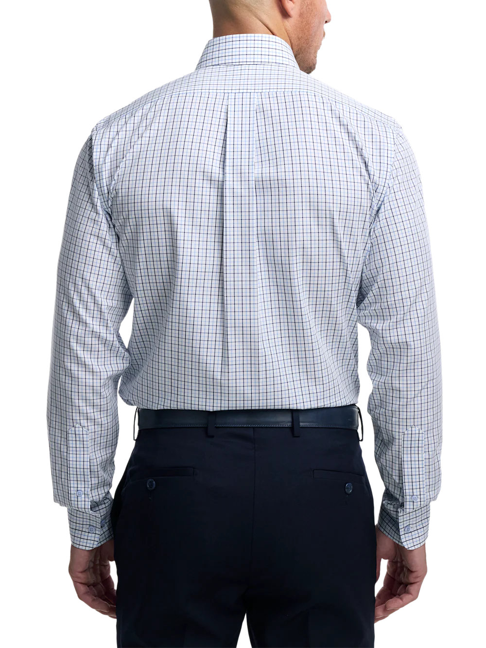 Non-Iron Cotton Windowpane Dress Shirt With Contrast Trim - White/blue - Image 5