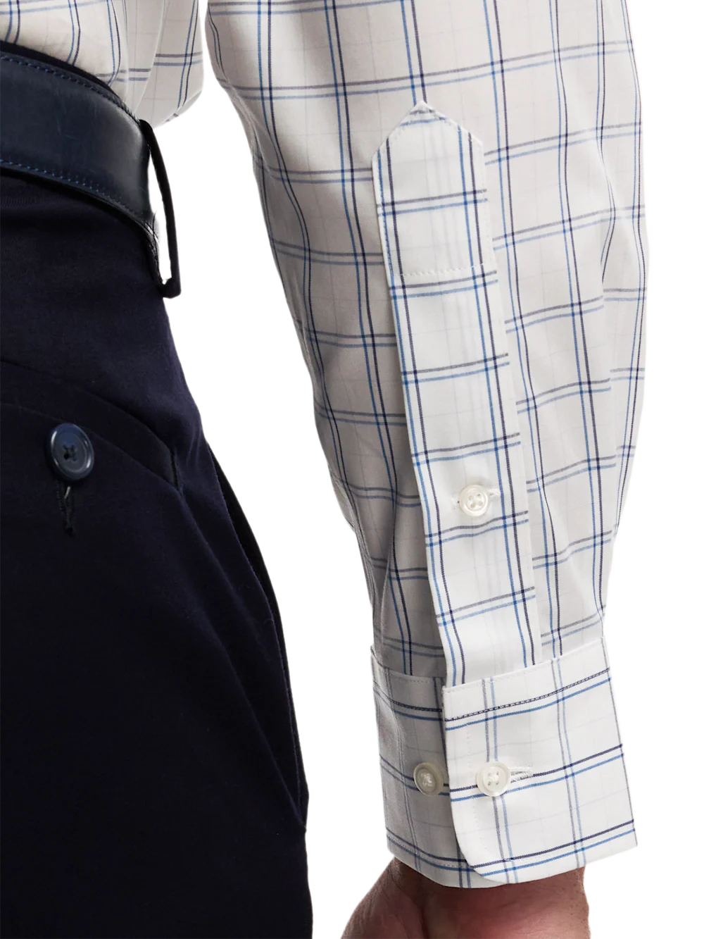 Non-Iron Cotton Windowpane Dress Shirt With Contrast Trim - White/blue - Image 4