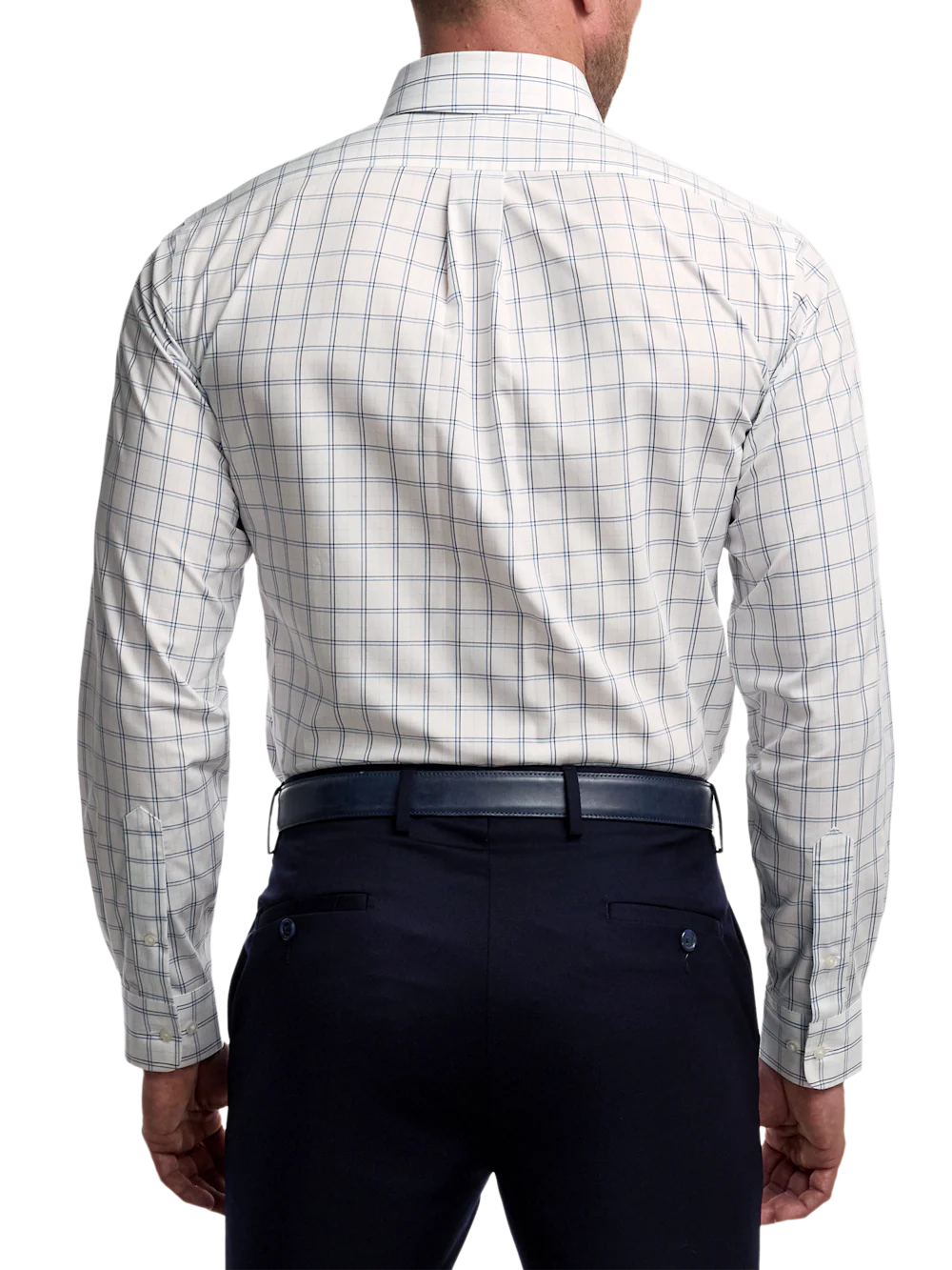 Non-Iron Cotton Windowpane Dress Shirt With Contrast Trim - White/blue - Image 5
