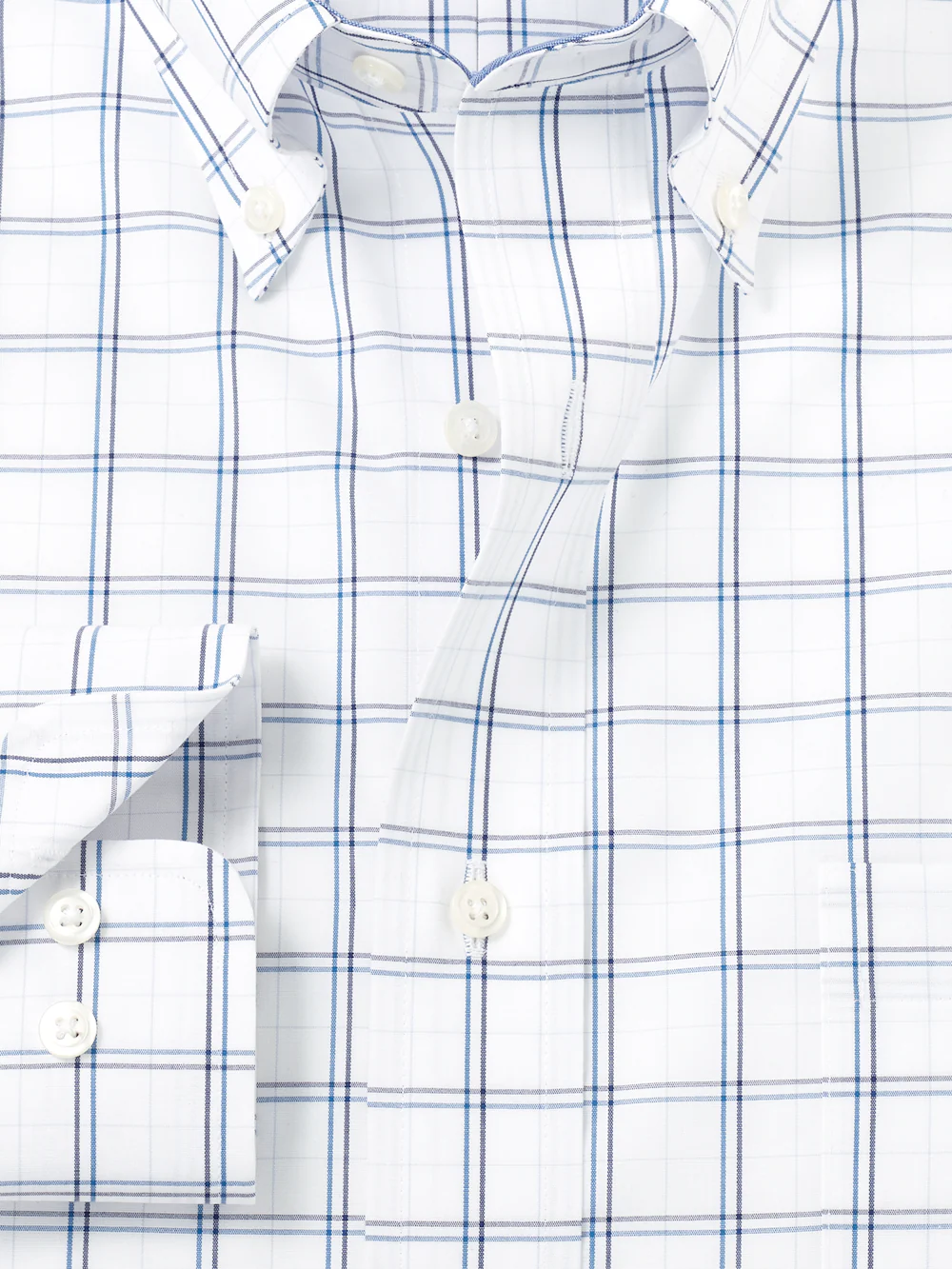 Non-Iron Cotton Windowpane Dress Shirt With Contrast Trim - White/blue - Image 6