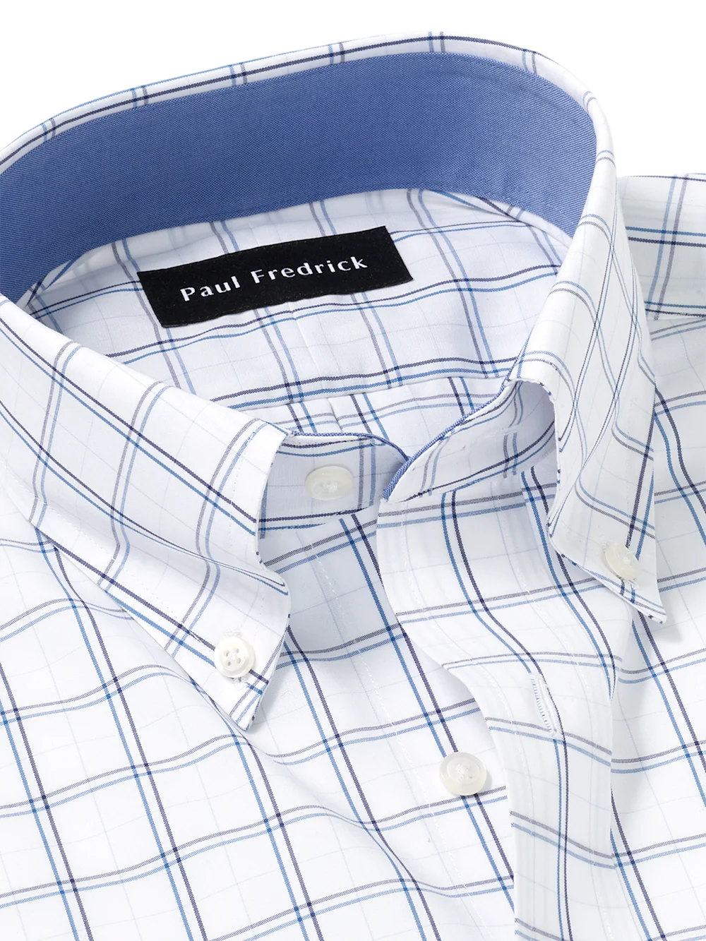 Non-Iron Cotton Windowpane Dress Shirt With Contrast Trim - White/blue - Image 7