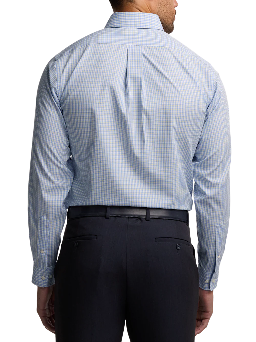 Non-Iron Cotton Windowpane Dress Shirt With Contrast Trim - Blue/yellow - Image 5