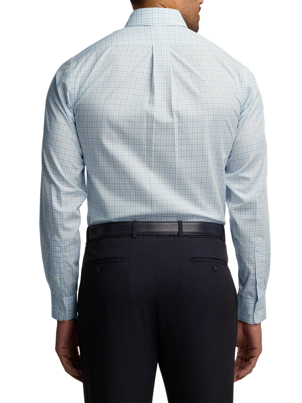 Non-Iron Cotton Windowpane Dress Shirt With Contrast Trim - Aqua - Image 5