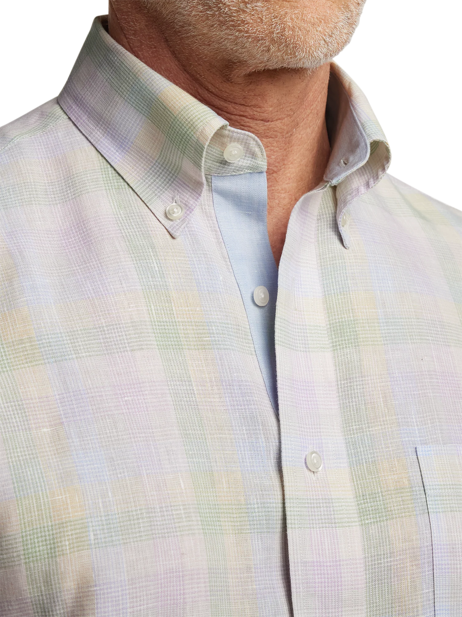Non-Iron Linen Plaid Dress Shirt With Contrast Trim - Multi - Image 3