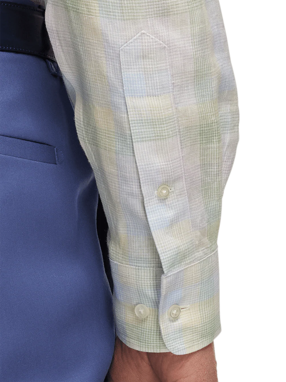 Non-Iron Linen Plaid Dress Shirt With Contrast Trim - Multi - Image 4