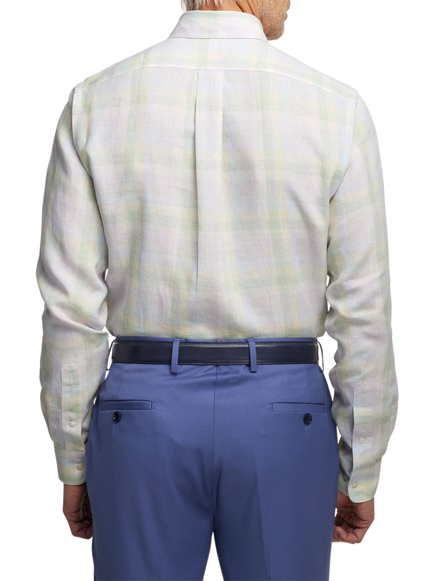 Non-Iron Linen Plaid Dress Shirt With Contrast Trim - Multi - Image 5