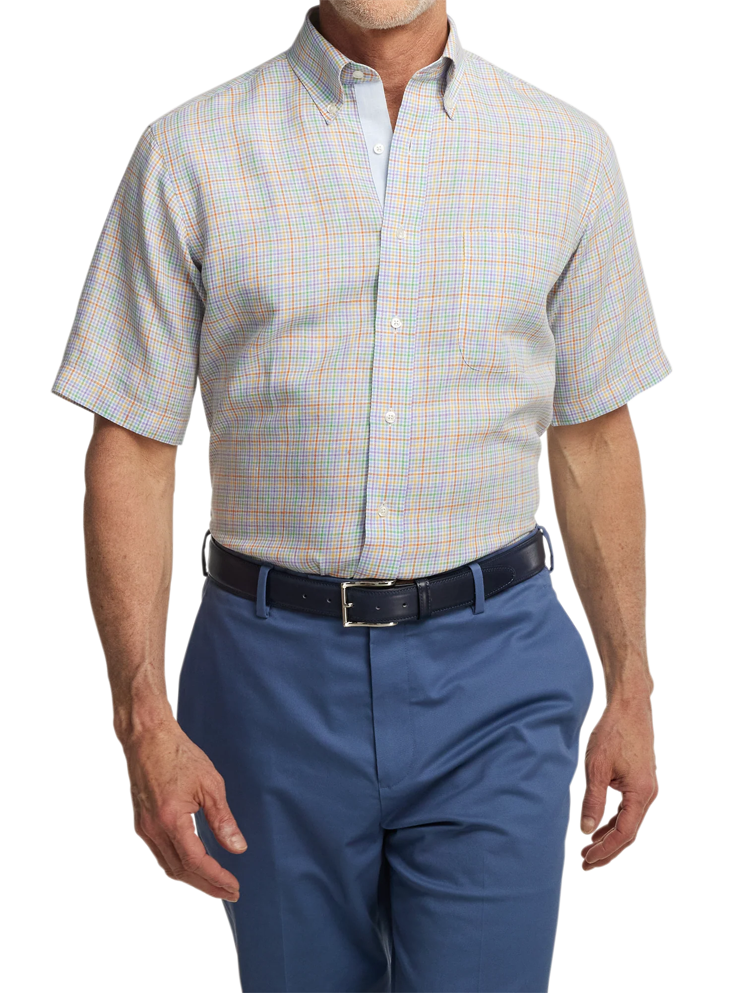 Non-Iron Linen Plaid Dress Shirt With Contrast Trim - Multi - Image 2