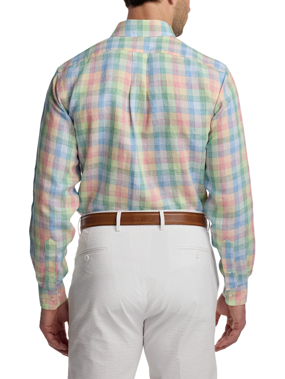 Non-Iron Linen Plaid Dress Shirt With Contrast Trim - Multi - Image 5