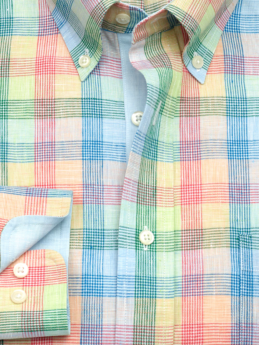 Non-Iron Linen Plaid Dress Shirt With Contrast Trim - Multi - Image 6