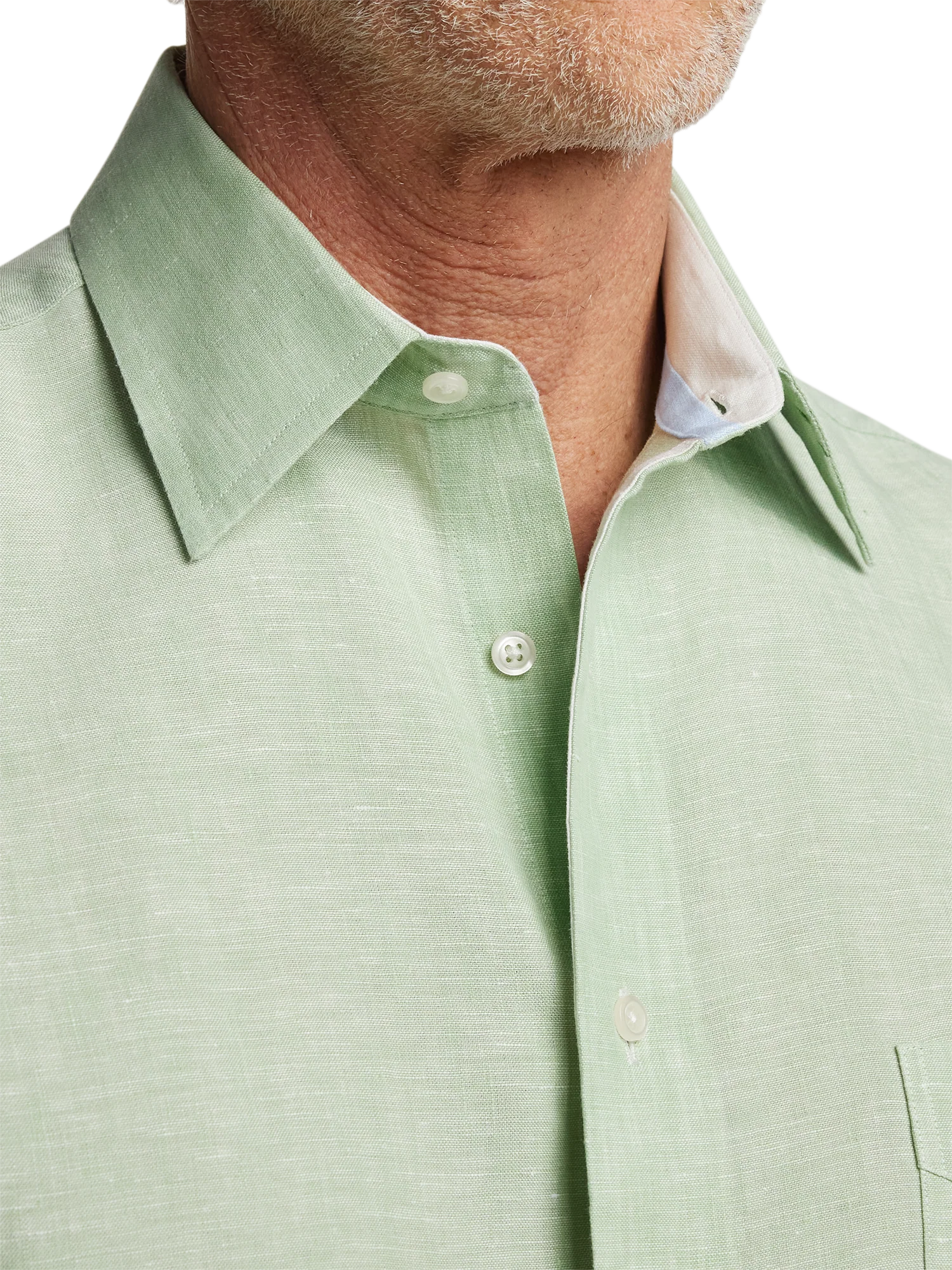 Non-Iron Linen Solid Dress Shirt With Contrast Trim - Green - Image 3