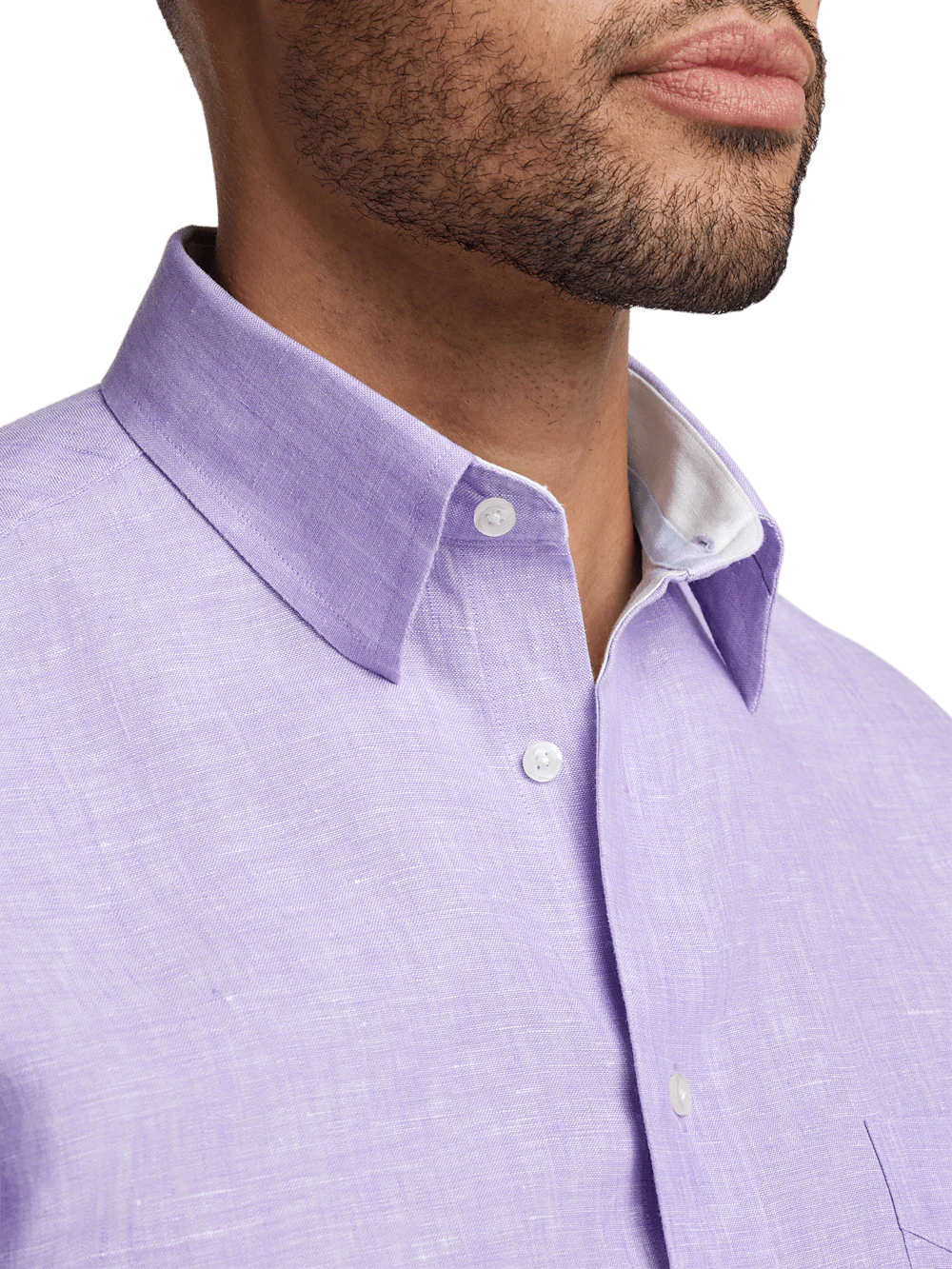 Non-Iron Linen Solid Dress Shirt With Contrast Trim - Lavender - Image 3