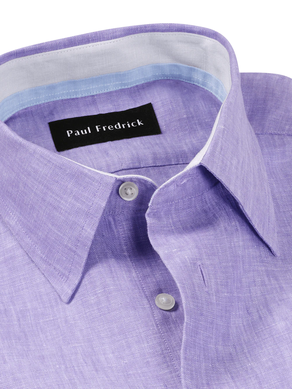 Non-Iron Linen Solid Dress Shirt With Contrast Trim - Lavender - Image 7