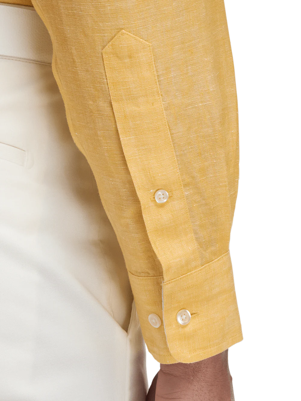 Non-Iron Linen Solid Dress Shirt With Contrast Trim - Yellow - Image 4