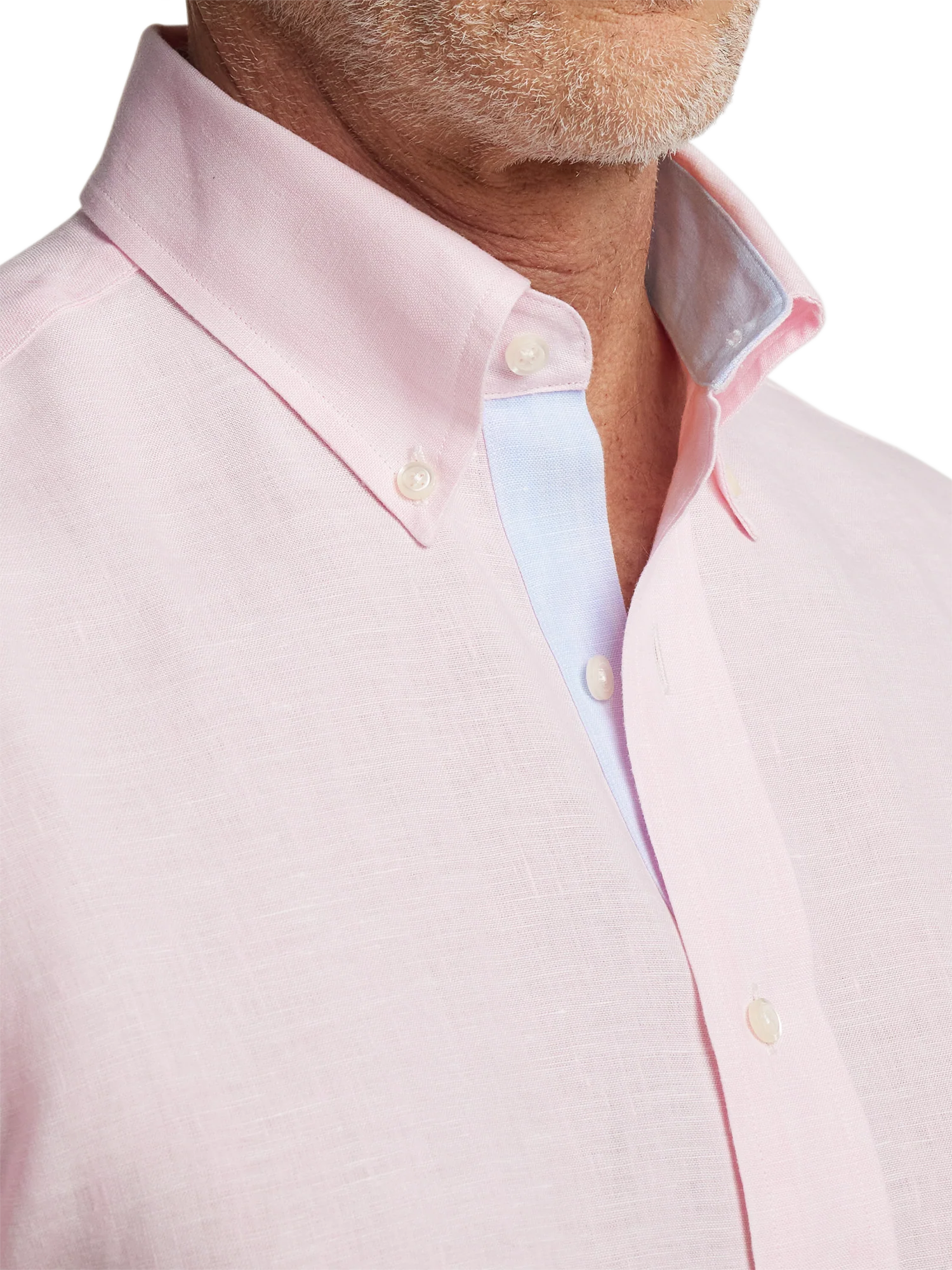 Non-Iron Linen Solid Dress Shirt With Contrast Trim - Pink - Image 3