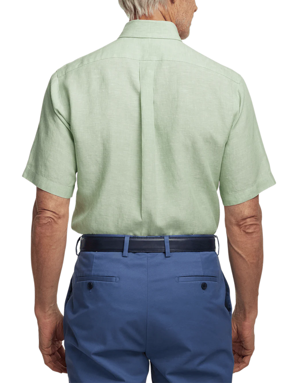 Non-Iron Linen Solid Dress Shirt With Contrast Trim - Light Green - Image 5
