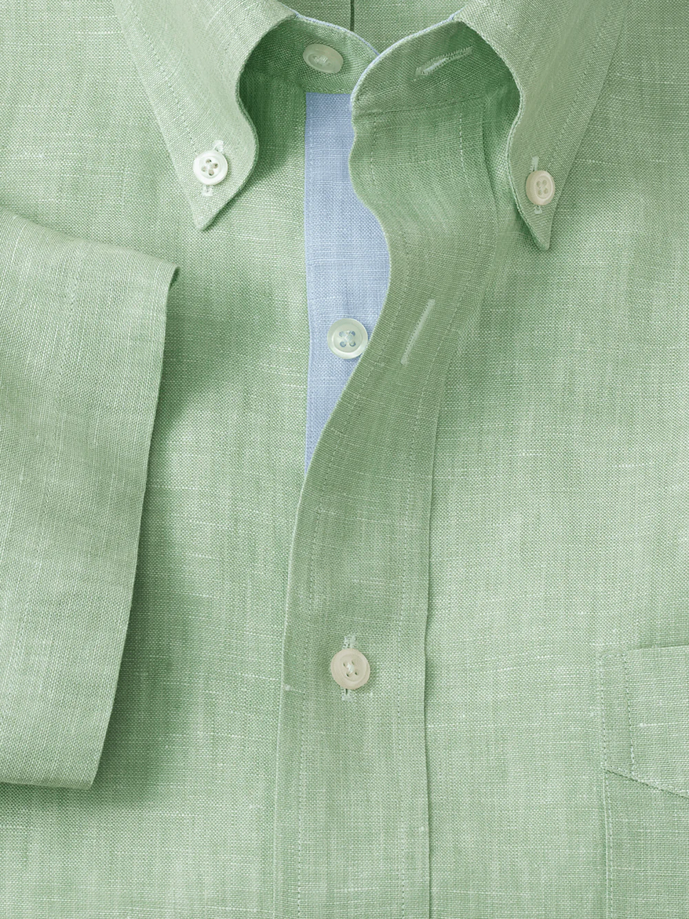Non-Iron Linen Solid Dress Shirt With Contrast Trim - Light Green - Image 6