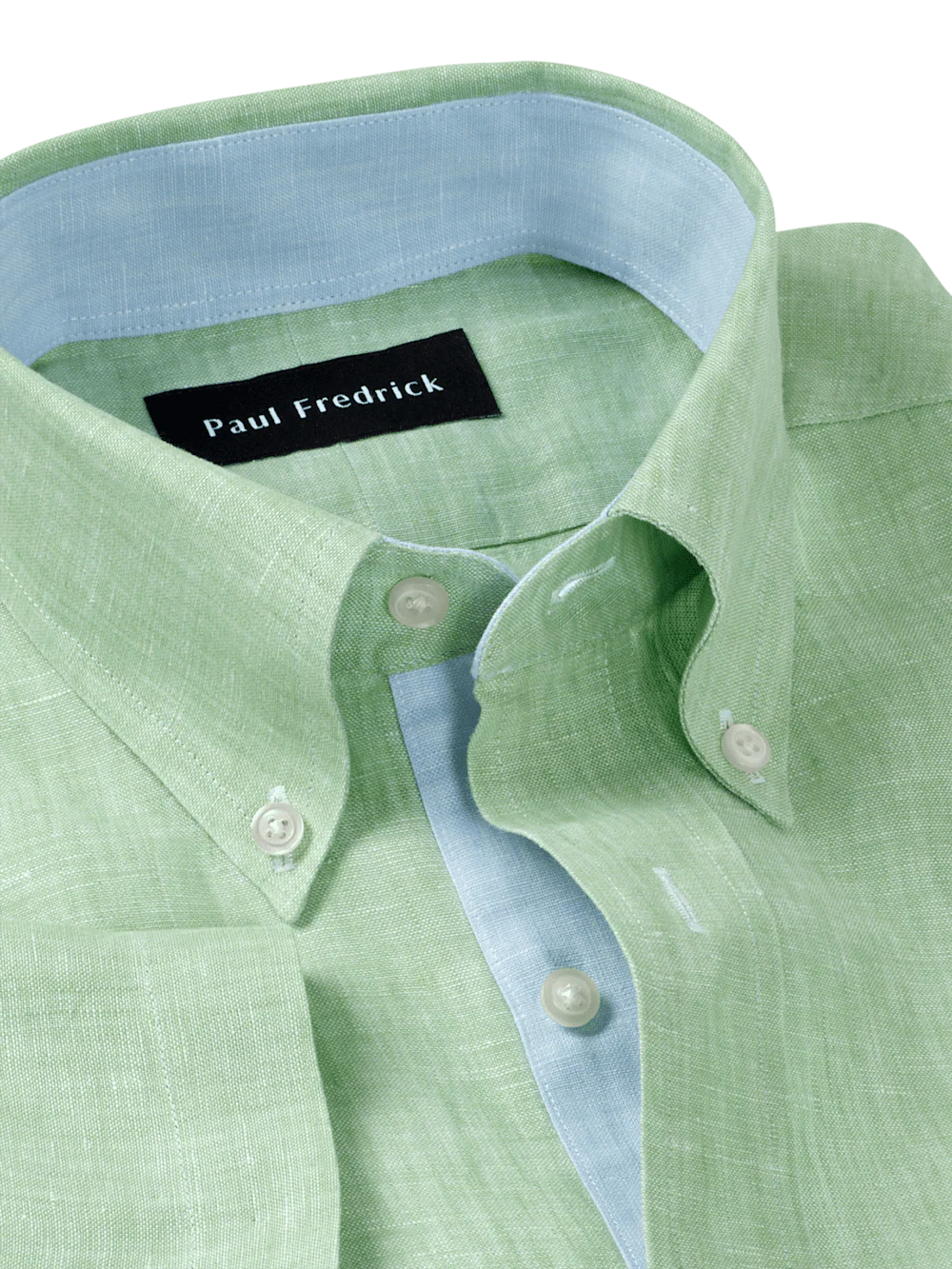 Non-Iron Linen Solid Dress Shirt With Contrast Trim - Light Green - Image 7