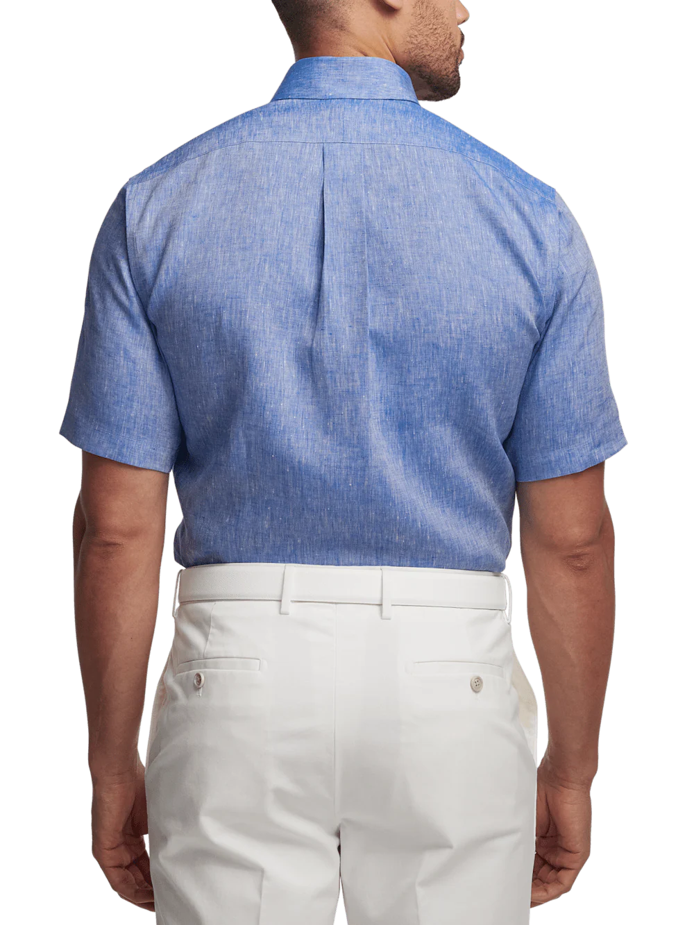 Non-Iron Linen Solid Dress Shirt With Contrast Trim - Dark Blue - Image 5