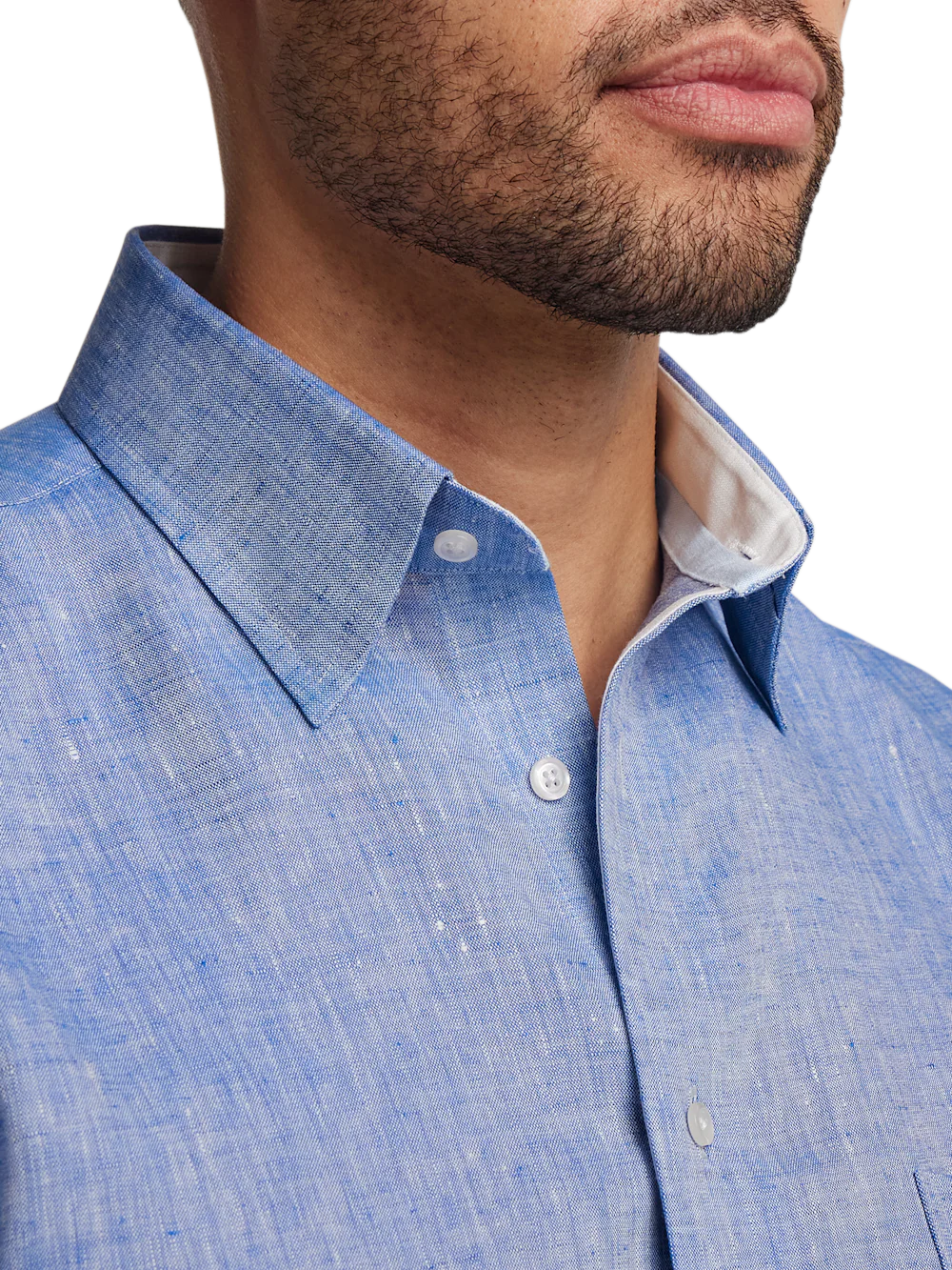 Non-Iron Linen Solid Dress Shirt With Contrast Trim - Dark Blue - Image 3