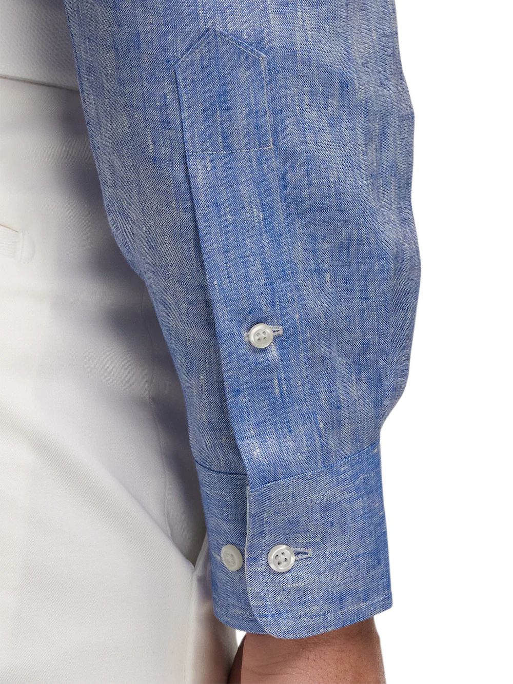 Non-Iron Linen Solid Dress Shirt With Contrast Trim - Dark Blue - Image 4