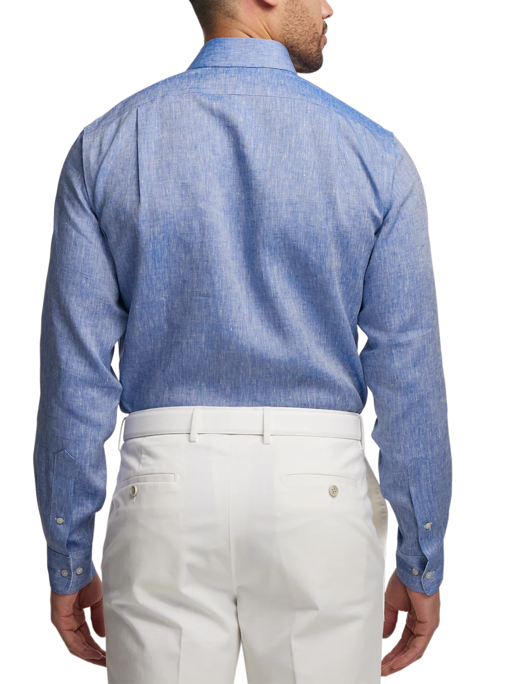 Non-Iron Linen Solid Dress Shirt With Contrast Trim - Dark Blue - Image 5